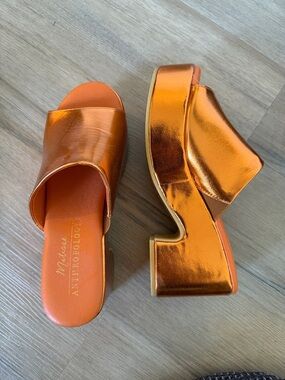 Anthropologie Metallic Orange Platform Clog Mules